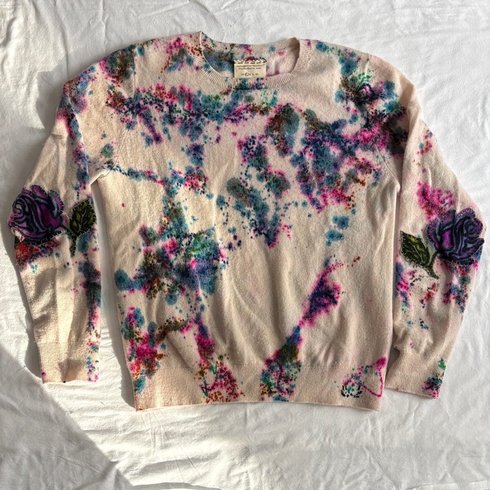 Colorful Tie-Dye Sweater with Floral Accents